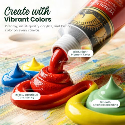 MyArtscape Heavy Body Acrylic Paint Set - 24 x 21ml Acrylic Paint | Rich pigment heavy body acrylic paint with 75 percent more paint for canvas wood fabric and multi surface projects