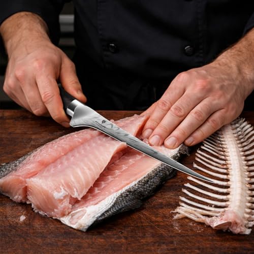 Fillet Knife 7 Inch, Powder Steel Boning Knife | High Carbon Japanese Filleting Knives, Ultra Sharp Deboning Knives for Meat Cutting with Ergonomic Pakkawood Handle - size: 18.2CM