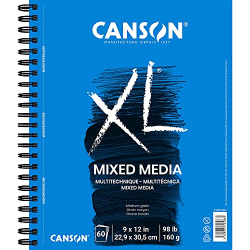 Canson XL Series Mixed Media and Watercolor Paper Pads, 9x12 in 60 Sheets and 7x10 in 30 Sheets - size: 9x12, style: Mixed Media + Watercolor Paper, 30 Sheets