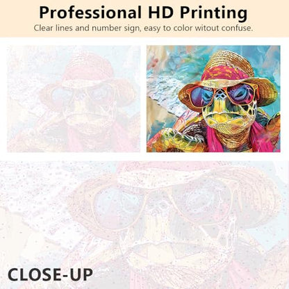 Adult Paint by Number Kit on Canvas - Turtle Wearing Hat and Sunglasses - DIY Color by Number With Frame, 16 x 20 Inch - color: Turtles-Framed