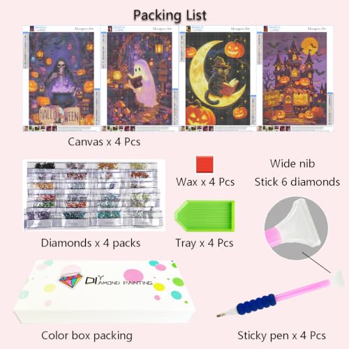 Muzagroo Art 4 Pack 5D Diamond Painting Kits for Adults DIY Drill Diamond Art Kits Arts and Crafts for Beginners Halloween Diamond Dot Kits Gem Painting Wall Art for Living Room - color: 19-Halloween