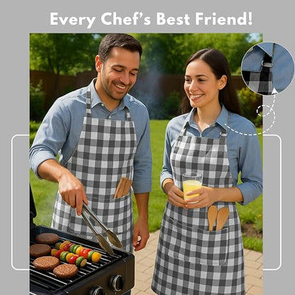 Native Fab Kitchen Apron 2 Pack - 100% Cotton Adjustable, Durable Apron with Pockets, Perfect for Cooking, Baking, Grilling - color: Indigo Blue
