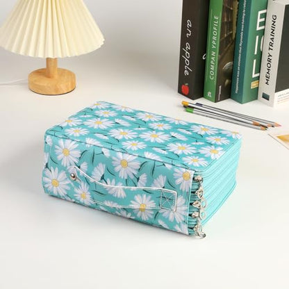 250 Slots Pencil Case 5-Layer Zipped Holder w/Handle - color: Daisy, size: 250