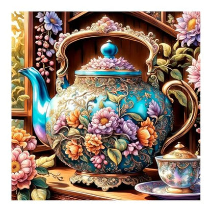 hill froeistung 5D Colorful Teapot Diamond Art Painting Kits for Adults | Flower Diamond Art for Beginners, DIY Full Drill Teacup Diamond Art Painting(12X12 inch) - color: HF-A053