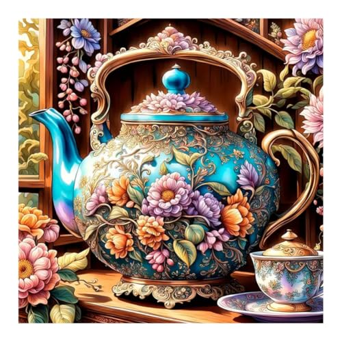 hill froeistung 5D Colorful Teapot Diamond Art Painting Kits for Adults | Flower Diamond Art for Beginners, DIY Full Drill Teacup Diamond Art Painting(12X12 inch) - color: HF-A053