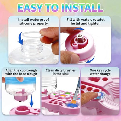 BoAn 2025 Upgraded Paint Brush Cleaner Tool – All-in-One Paint Brush Washer, Rinse Cup, Holder, and Palette for Artists Beginners | Ideal Art Supplies for Watercolor & Acrylic Painting(Pink) - color: pink