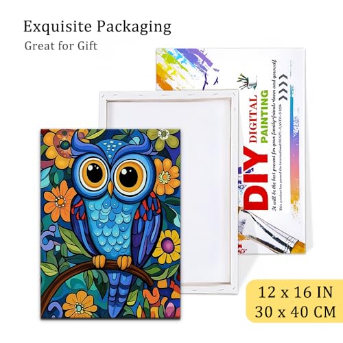 Natuyalo Framed Paint by Numbers Kit for Adults Beginners, Owl Easy Paint by Number with Frame, Animals Acrylic Paint by Number Kits on Canvas 12x16 Inch - color: Color-06