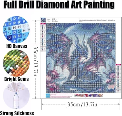 Ekuxom 3 Pack Diamond Art Kits for Adults-Dragon Diamond Painting | 5D DIY Full Round Drill Diamonds Gem Art Set for Home Wall Decor 14x14inch - color: Dragon