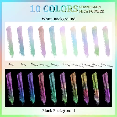 Matio Chameleon Mica Powder 10 * 5g White Chrome Powder Pearlescent Effect | Color Shift Pigment, Mica Powder Set for Epoxy Resin, Soap Candle Dye, Nail Art,Bath Bombs,Painting,Slime Pigment - color: 10 Colors White