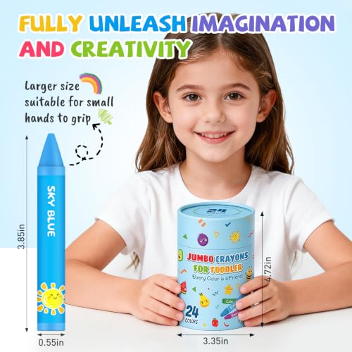 24 Colors Jumbo Crayons for Toddlers 1-3.Washable Non-Toxic Crayons for Kids 4-8.Easy to Hold Unbreakable Big Toddler Crayon for Toddler Coloring.Best Present for Easter Basket Stuffers,Holiday,Travel - color: Multicolor B
