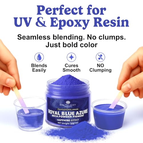 BALTIC DAY Royal Azure Blue Mica Powder 2 oz (56g) – Shimmering Blue Pigment for Epoxy Resin, Soap Making, Candle Dye, Slime, Nail Art, Bath Bombs, Acrylic Pouring & Crafts - color: Royal Azure