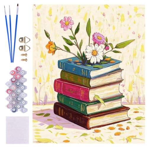 ACIOPPL Book Paint by Numbers for Adults Beginner Flowers Easy Paint by Number Kits on Canvas Floral Book Theme Oil Painting Canvas Acrylic DIY Oil Painting Set for Gift Home Wall Decor 16 x 20 Inch