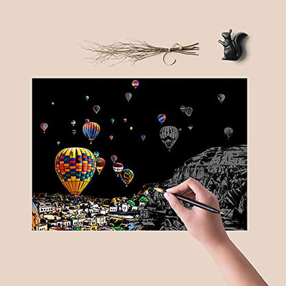 4-Sheet Rainbow Scratch Art with Tools for Adults & Teens, A4 Scenic Design - color: Europe