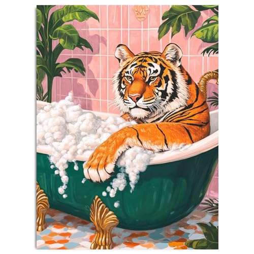 Tiger Diamond Painting Kits for Adults Tiger Diamond Art Kits for Adults | Bathing Tiger Animals Gem Art Kits for Adult for Gift Home Wall Decor 12x16 Inch - color: G9463