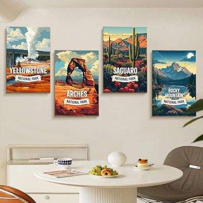 4 Pack Framed Paint by Numbers Kit for Adults with Wooden Easel 8x12 Inch - color: FOP4P-12