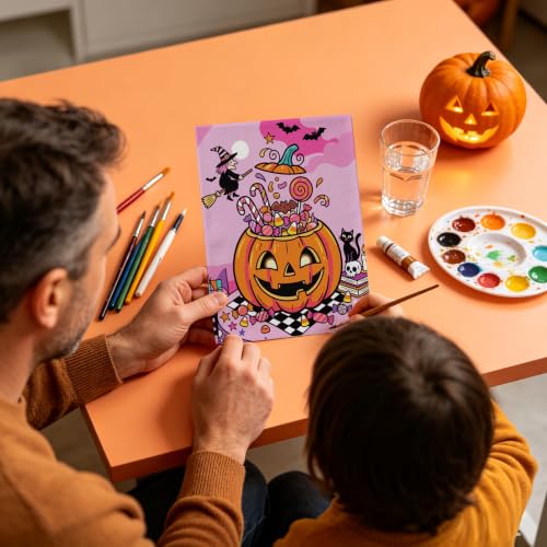 Niteform Pre Drawn Canvas to Paint, Pre Printed Canvas Boards, Pre Stretched Outline Painting Kits for Beginners, Adults, Party Favors & Spring Craft Activities (8 * 10-Halloween) - style: 8*10-Halloween