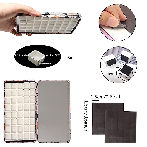 Honbay Watercolor Tins Palette Paint Case with 40pcs Plastic Half Pans (Flower) - color: Daisy
