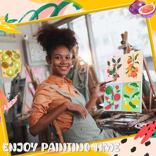 Blosssound 10 Set Pre Printed Canvas Pre Drawn Canvas Painting with Easel Kits 5" x 7" Outline Painting Panels for Beginners, DIY Craft Project, Home Decors(Fruit) - style: Fruit