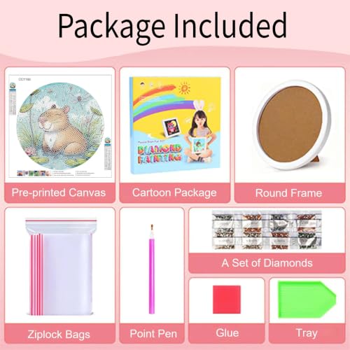 bleihum Capybara Diamond Art Kits for Kids with Round Frame 8X8 inch | Small Diamond Art Painting for Kids Ages 8-12, Animals Gem Painting for Kid Girls Boys Gift Wall Decor - color: CC1163-US