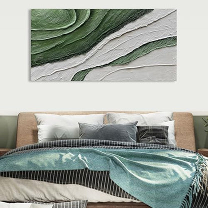 Art 30x60 inch Hand Painted Green and White Textured Oil Paintings Modern Abstract Canvas Art Home wall Decoration - color: Dn178