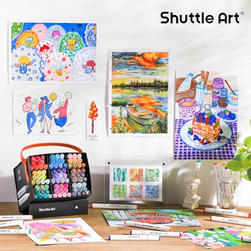 Shuttle Art Brush Tip Alcohol Markers, Dual Tip Brush & Fine Tip Art Marker Set, 89 Colors Marker Pens with Organized Case Perfect for Illustration Kids Students Adults Coloring Sketching - color: 89 Colors Brush Tip