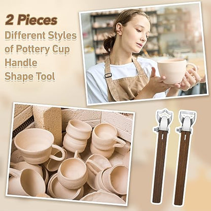 2 Pcs Pottery Handle Making Tools, Adjustable Clay Cutters,Simple Style | Mug Handle Carving Tool for Beginners Enthusiasts, Adjustable Cut Depth, Steel Cutting Heads, Smooth Wood Grips, Home Studio - color: Simple Style