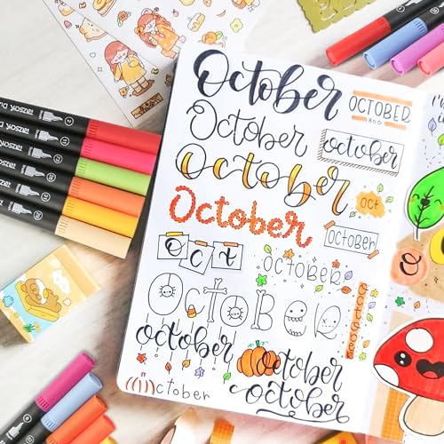ZSCM 32 Colors Markers for Adult Coloring Books No Bleeding - Duo Tip Pens | Fine & Brush Coloring Marker for Adult Calligraphy, Illustration, Cards Drawing, Note taking Lettering, Journaling - color: 32 Colors