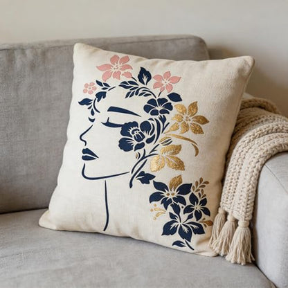 TIAMECH A4 Reusable Floral Woman Face Stencil for Painting | Elegant Lady Profile Layering Template, DIY Wall Art, Wood Furniture, Scrapbook & Crafts (8.3x11.7inch) - style: Floral Woman Face