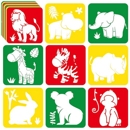 36pcs Animal Drawing Stencils for Kids 8 Inch Sidewalk Chalk Stencils Painting Large Washable Reusable Jungle Animals Themed Primary Shape Template for Kids Toddlers Preschool - style: Animals