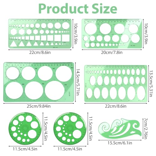 7 Pcs Drafting Templates,ABS Plastic Geometric Stencils,Unit: CM
