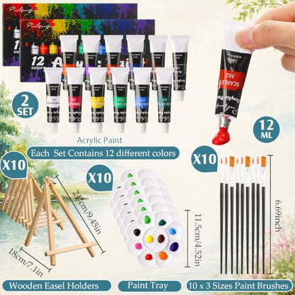 Ctosree 72 Pcs Seaside Scenery Paint and Sip Kit for Adults 8'' x 10'' Pre Drawn Canvas for Painting DIY Pre Printed Canvas for Party Favor Acrylic Painting Kit Wood Easel Brushes Date Night Bulk - style: Seaside Scenery