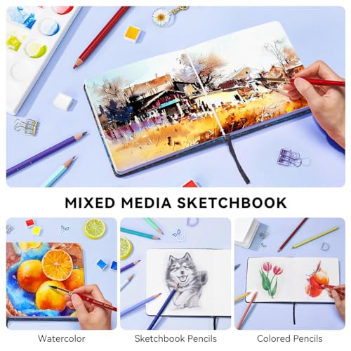 Lightwish Square Watercolor Journal,100% Cotton,300gsm/140lb,Acid-Free,24 Sheets Cold Press Watecolor Sketchbook for Artists Adults Students,6.29 * 6.29 Inches(Blue Starry Sky) - color: Blue Starry Sky
