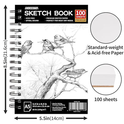 FIXSMITH 5.5"X8.5" Sketch Book,100 Sheets (68 lb/100gsm) Sketchbook | Acid Free Drawing Paper | Spiral Bound Artist Sketch Pad | for Kids, Beginners, Artists & Professionals | Bright White - color: Black, size: 5.5"x8.5"-1 Pack
