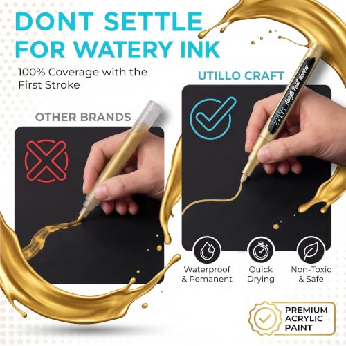 Utillo Craft Gold Paint Pen (8-Pack), 0.7mm Extra Fine Gold Paint Markers - color: Gold