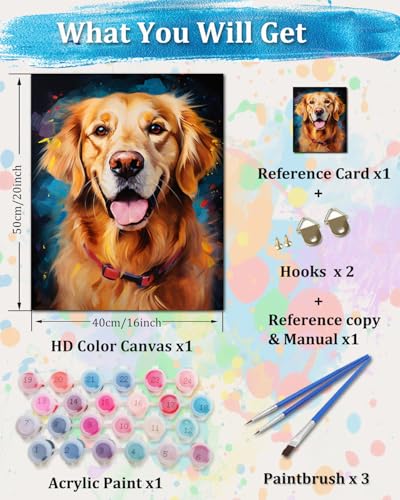TOCARE Golden Retriever Paint by Numbers Kit for Adults,Dog Adult Paint by Number Canvas, Acrylic Adults' Paint-by-Number Kits for Dog Lovers 16x20inch (Without Framed) - color: TC-OPC-141