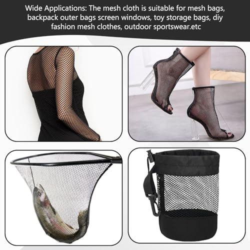Black Mesh Fabric 59 x 29.5 Inch Mesh Netting Stretchy Power Meshes Fabric for Sewing Crafts Netting Clothes Shopping Bag Backpack Pocket and Straps