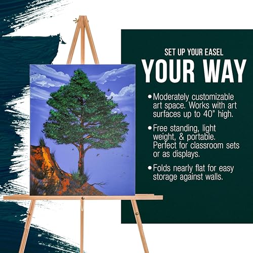 U.S. Art Supply 64" Wooden Easel Stand, Adjustable A-Frame Wood Tripod - color: black