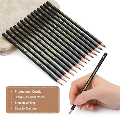 Heshengping, Sketching and Drawing Pencils Set 26pcs, Art Supplies Drawing pencil Kit,Graphite Charcoal Professional Pencils Set, Adults Beginners Artist - style: 26 Pack Sketching Pencils Beige