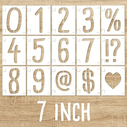 7 Inch Symbol and Numbers Stencils, Reusable Templates Interlocking 0-9 Address Number Stencil Kit for Painting Numbers on Recycling Bin, Wall, Mailbox, Sign, Patio, DIY Art Craft Projects - size: 7 inch