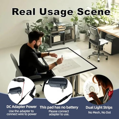 A1 Upgrade LED Light Pad for Diamond Art Painting & Tracing, Extra Large 35" x 23.6" Light Board with 5 Dimmable Brightness Levels, Dot-Free Illumination for Sketching & Art, DC Powered - size: A1 (Double Light Strips)