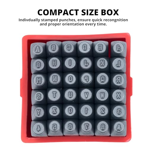 NEIKO 02629A Number and Letter Punch Set with Heat-Treated Steel Punches, Imprinting & Arts and Crafts, 1/16" (1.5MM) Shaft, 36 Pc Stamp Set, Uppercase Letter & Number Punch Set (A-Z / 0-8 / "&") - size: 1.5mm - 1/16"