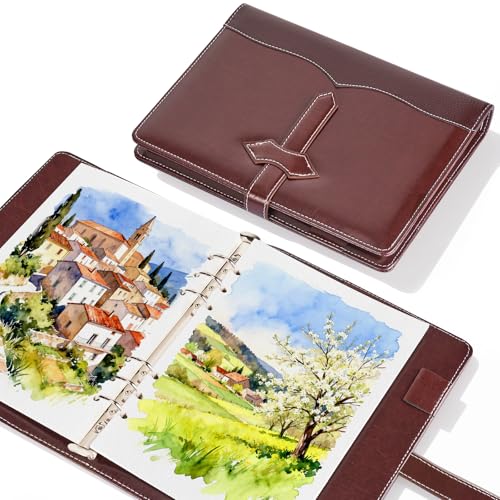 Lightwish Watercolor Sketchbook, 100% Cotton 300gsm Cold Press, 5.8" x 8.2", 20 Sheets, A5 Binder Bound & Refillable, Acid Free Paper for Artists, Adults, Students, Travel Art Journal - color: British Retro - Brown