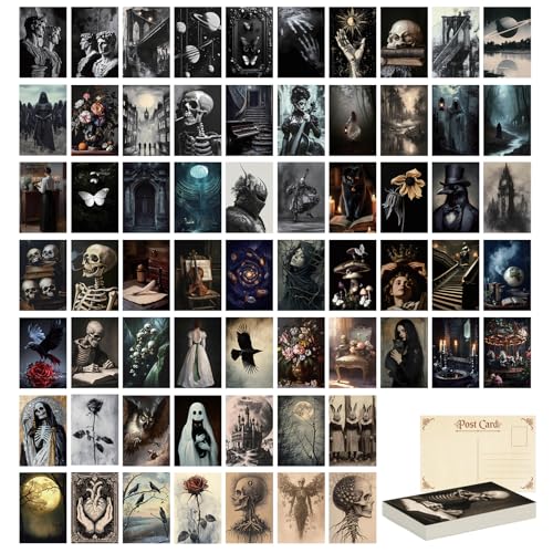 64 Pcs Moody Dark Academia Decor Vintage Postcards, Grunge Room Decor Gothic Wall Art Prints, Victorian Poster Goth Wall Collage Kit Halloween Decorations for Dorm, 4x6 - color: Moody Dark