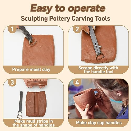 2 Pcs Pottery Handle Making Tools, Adjustable Clay Cutters,Simple Style | Mug Handle Carving Tool for Beginners Enthusiasts, Adjustable Cut Depth, Steel Cutting Heads, Smooth Wood Grips, Home Studio - color: Simple Style