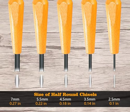 5 Pcs Linocut Tools Set – Premium Half Round U-Shaped Chisels in 2.5mm, 3.5mm, 4.5mm, 5.5mm, 7mm Sizes, Ideal for Linoleum & Wood Carving, Printmaking – Perfect for Artists and Hobbyists