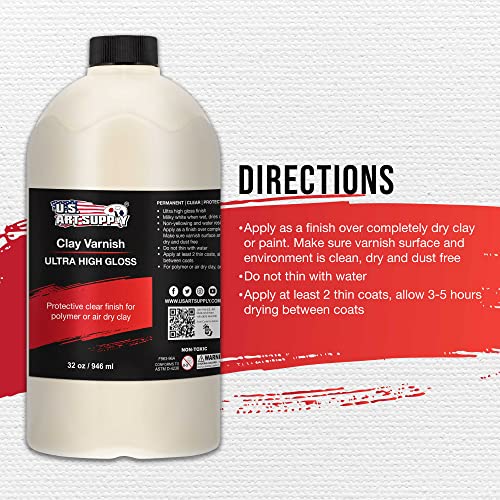U.S. Art Supply 32oz High Gloss Clear Acrylic Topcoat for Pouring Paint | Artworks & Air Dry Clay Varnish - Acrylic Painting Protectant, Air Dry Clay Glaze for Polymer Clays, Ceramics and Sculptures - size: 32-ounces