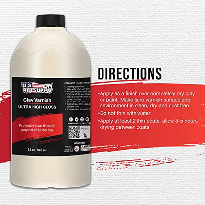 U.S. Art Supply 32oz High Gloss Clear Acrylic Topcoat for Pouring Paint | Artworks & Air Dry Clay Varnish - Acrylic Painting Protectant, Air Dry Clay Glaze for Polymer Clays, Ceramics and Sculptures - size: 32-ounces