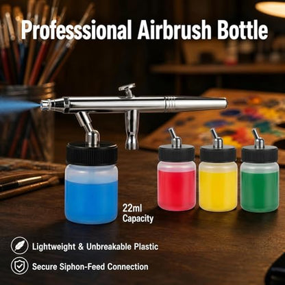 10pk 22cc(0.75oz) Airbrush Plastic Bottles, 30°Siphon with Dust Caps | 10 lightweight plastic bottles + 10 silicone dust covers, 30° siphon for fast color swaps, leak-proof seal - size: KIT-2