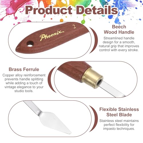 MECCANIXITY Pack of 1 Palette Knife No.2, 6.7" Long Palette Knives with Stainless Steel Flexible Spatula Pallet Knife and Wood Handle for Scraping, Mixing, Oil Acrylic Painting Canvas - style: No.2