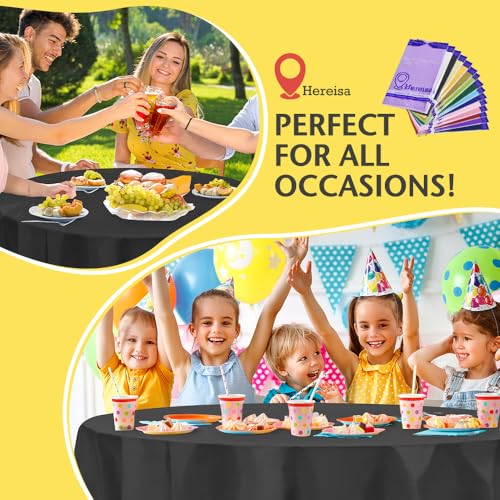 Premium Black Plastic Table Cloth Disposable (2 Pack) Round Tablecloth (84in) Party Table Cloths Disposable, Perfect Table Cloth Round Cover for Any Table Up to 6 Feet - color: Fa1 - Black, size: 2 PACK | Round | 84 Inch